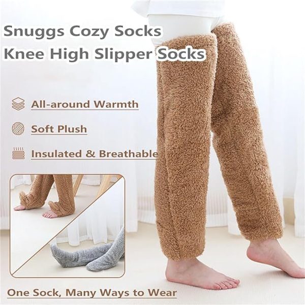 Mysiga Sockor, Knähöga Toffelsockor, Damvinterstrumpor Över Knäet, Fuzzy Långa Strumpor Khaki