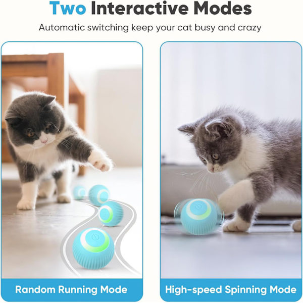 Interaktiv kattboll, automatisk 360° självroterande rullande boll Blue