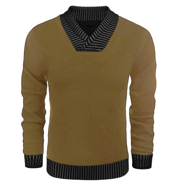 Män Casual Knit Pullover Sweatshirt Thermal tröja khaki L