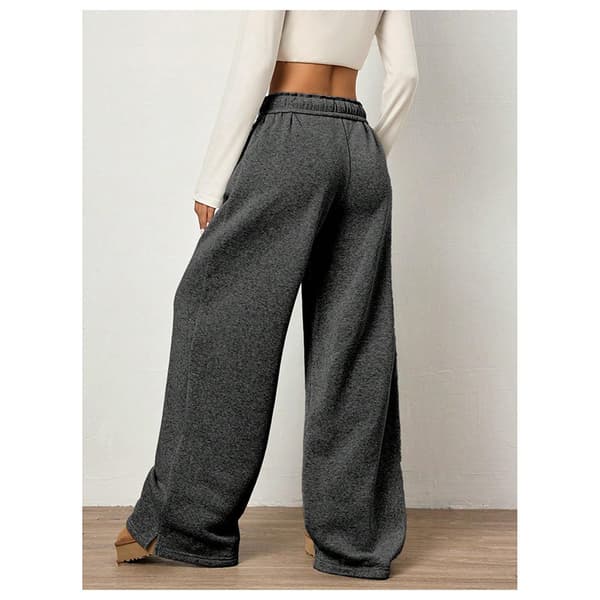 Brede sweatpants for kvinner, høy midje, rette ben, snøring, elastisk midje Dark Grey XL
