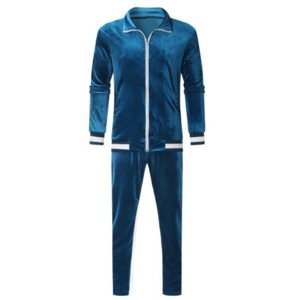 Heren Goud Fluweel Clash Kleur Sport Casual Pak Dark Blue M