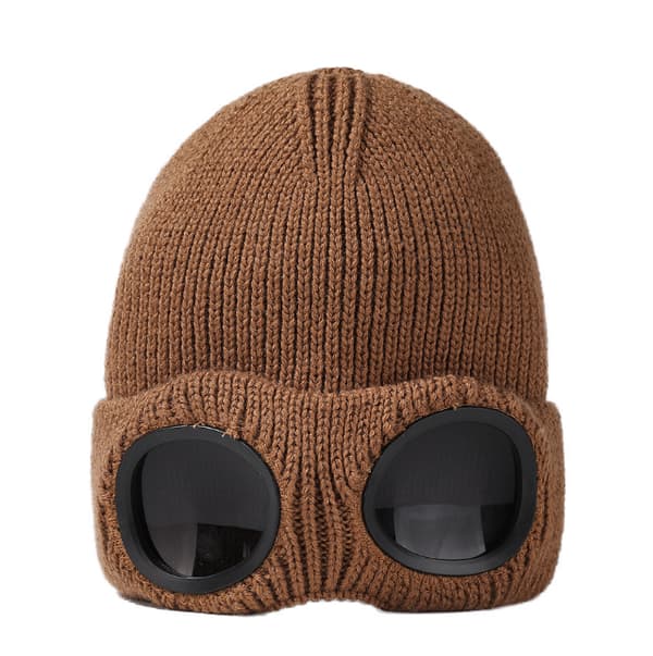 Unisex Goggle Stickad Mössa Vindtät Cap brown