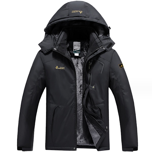 Vanntett Skijakke for Menn, Varm Vinter Snøjakke, Fjell Vindjakke med Hetter, Regnjakke Black 4XL