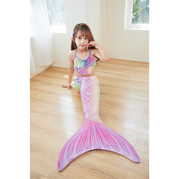 Mermaid Tails för simning för flickor Monofin sjöjungfrubaddräkt pink and green L