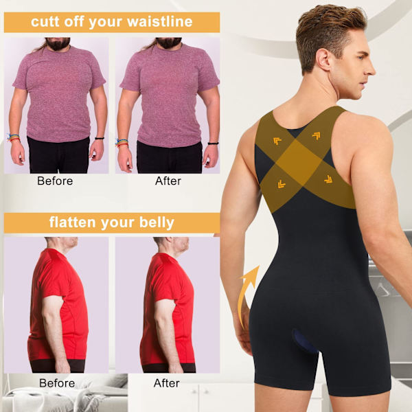 Helt Kroppsformende Shapewear for Menn uten Ermer Black M/L