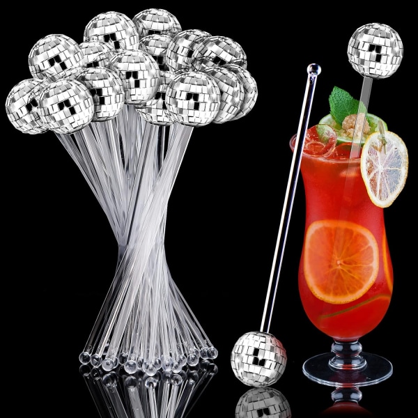 24 st Discokula Cocktailpinnar Plast Runda Toppar Silver