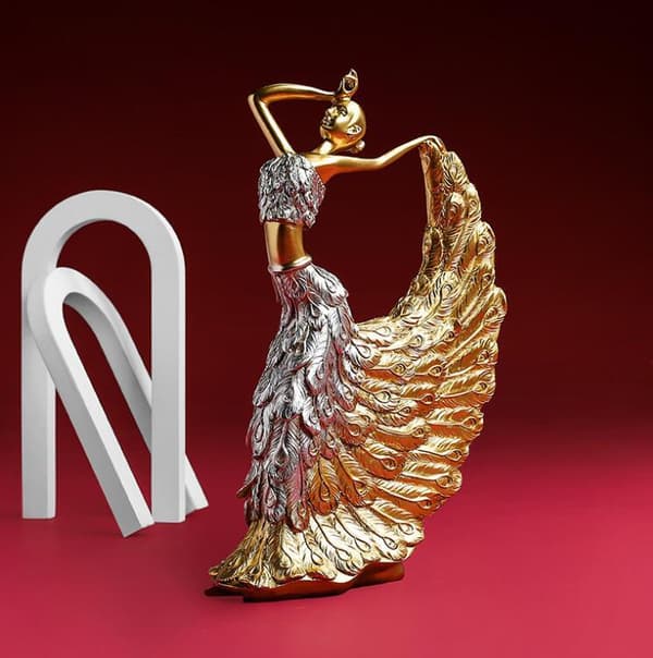 Påfugl Dancer Statue Til Hjemmekontor Skrivebords Dekorationer Gold