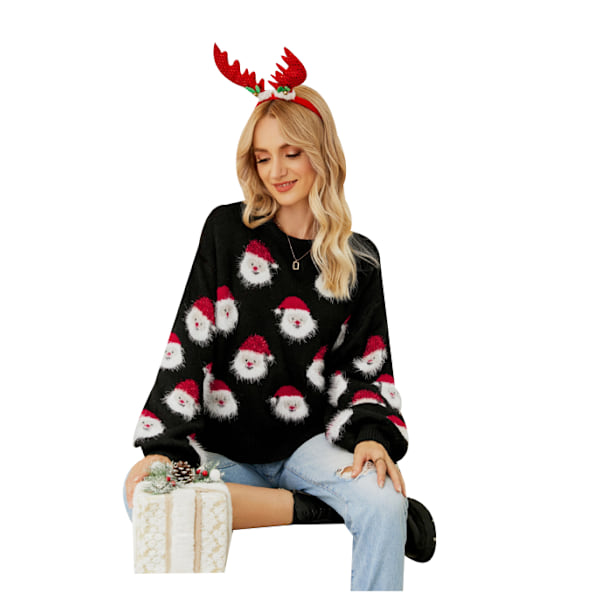 Kvinnor Stickad Holiday Pullover Christmas Snowman Sweater black L