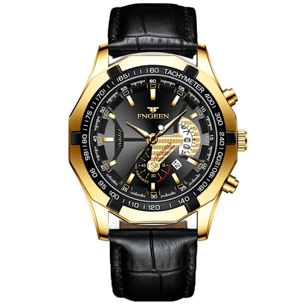 Herre-ur i læder med skelet-design og automatisk mekanisk urværk leather-all gold-black face