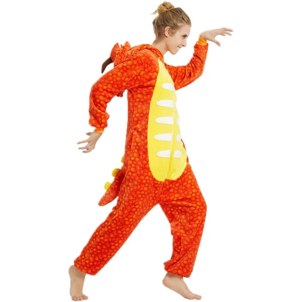 Triceratops Animal Onesie Halloween Pyjamas för vuxna Orange S