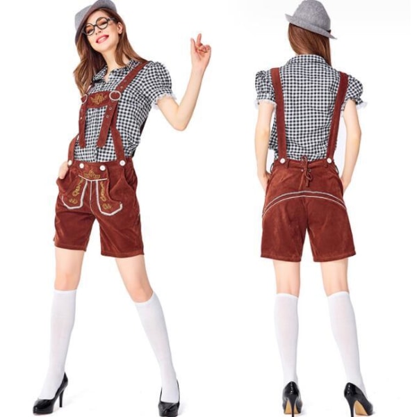 Oktoberfest Kvinnors Rörmokare Haklapp Byxor Cos Kostym Black+Brown Strap S