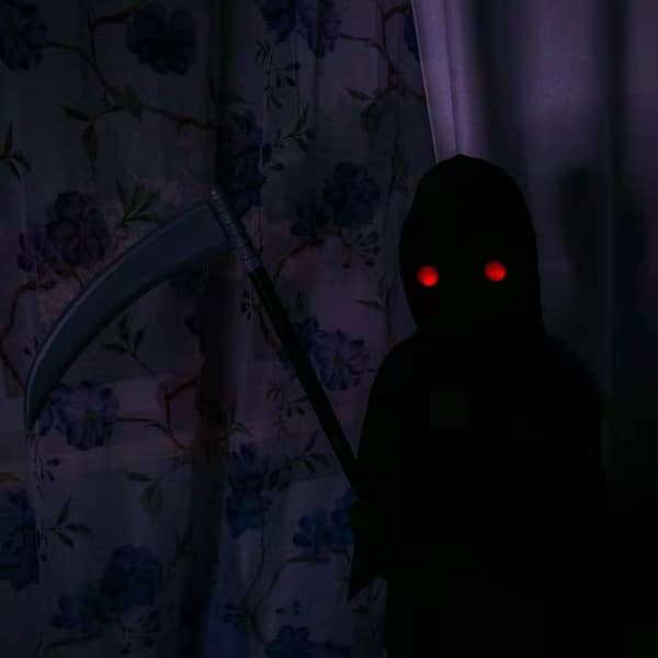 Grim Reaper Halloween-kostym med lysande röda ögon M