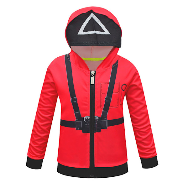 Barn Squid Game Kostyme Trekant Vakt Unisex Jumpsuit Sett 130cm