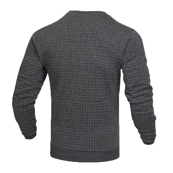 Herrar Waffle Pullover Tröja Rutiga Långärmad Rundhalsad Solid Tröja Grey XL