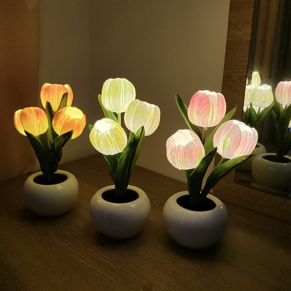 Tulpan LED-lampa konstgjord blomma nattljus White