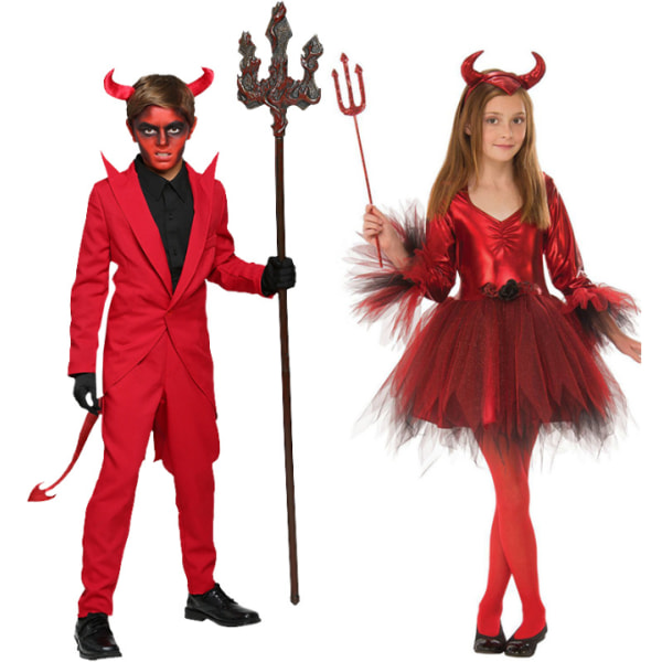 Jente- og gutte-djevelkostyme, Halloween-kjole Girls L