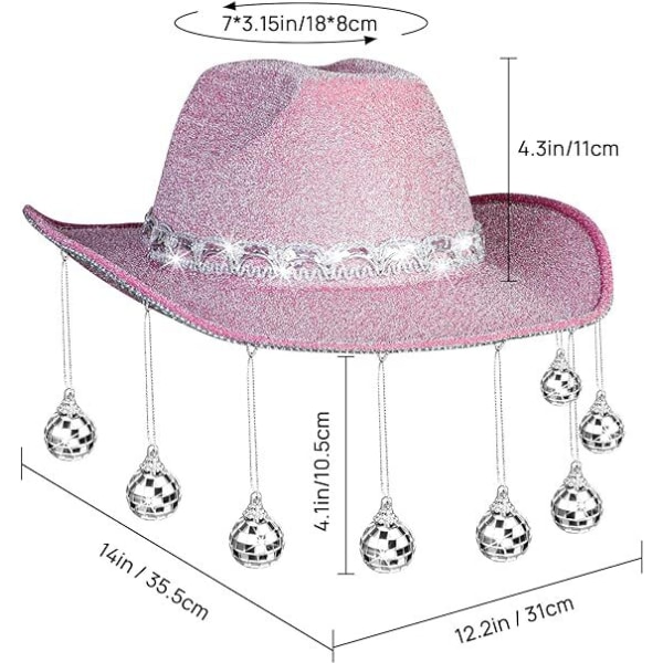 Disco Ball Cowboy Hat, Mirrored Ball Cowboy Hat Pink