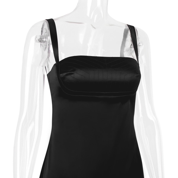 Dam 2024 Summer Square Neck Bodycon Miniklänning Sexig Ruched Ärmlös black XS