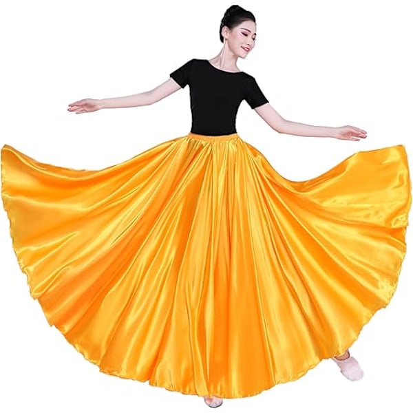 Dame Sateng Full Sirkel Ankel Lengde Swing Langt Skjørt Magdans Kostyme Gold 85cm