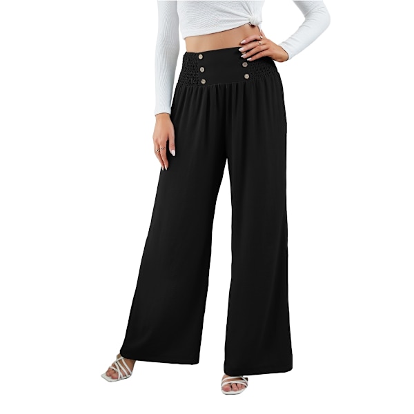 Damernas avslappnade långa Palazzo-byxor, elastisk hög midja, vida ben, lösa byxor BLACK 2XL