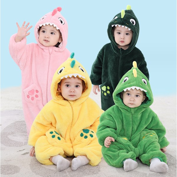 Nyfödd Baby Jumpsuit Huvad Fleece Rompers Långärmad Onesies Ytterkläder Outfits Green 80