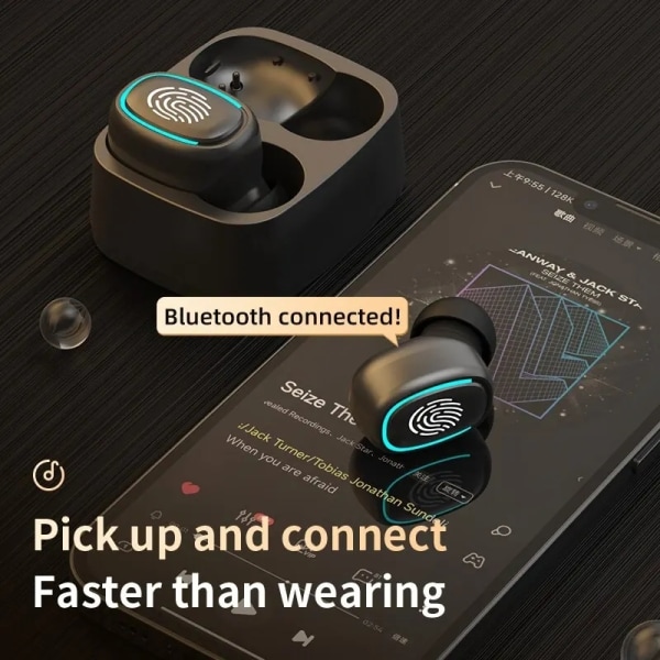 Bluetooth hörlurar i örat, trådlösa hörlurar Touch Control med mikrofon BLUE