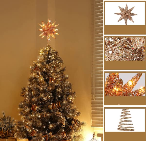 Christmas Tree Topper, 3D Star Christmas Lights gold