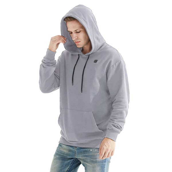 Pullover Uppvärmd Hoodie med batteripaket 7.4V för män Grey 2XL