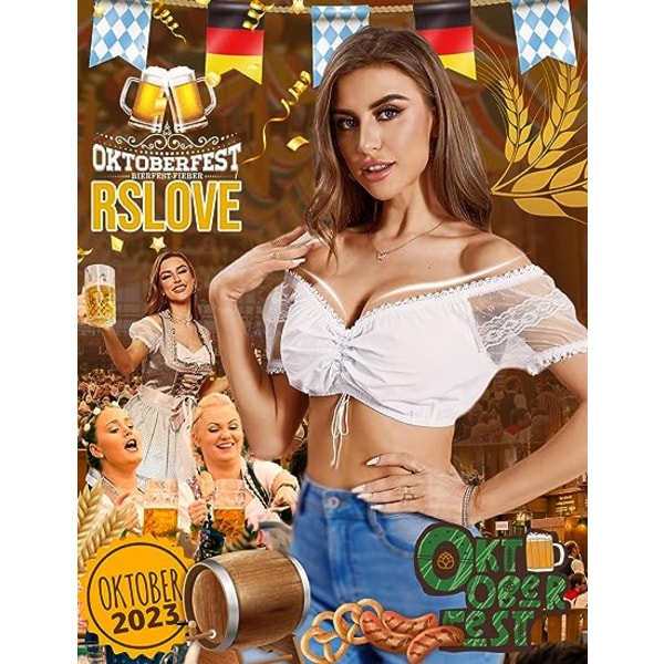 Dame Bluser Bavarian Oktoberfest Kostume V-Hals Top Black 2XL