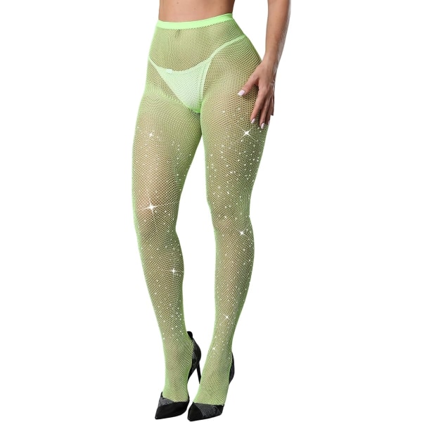 Sparkle Rhinestone Fishnets för kvinnor Fluorescent green