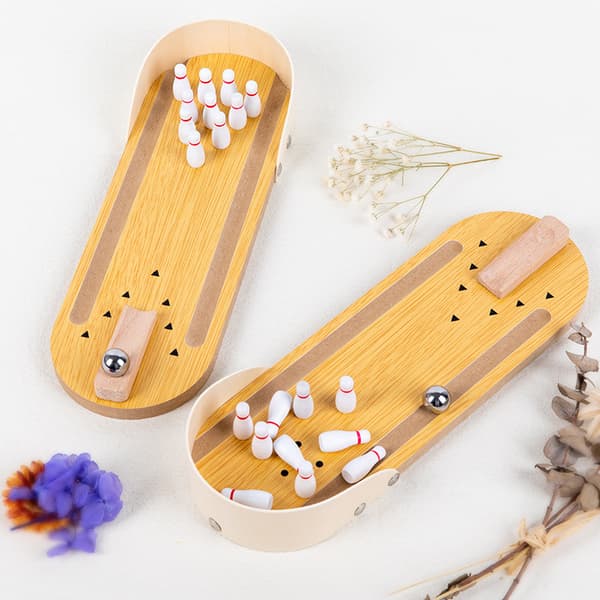 Mini Bowling Spel i Trä för Skrivbord, Klassisk Skrivbordsbowling för Barn