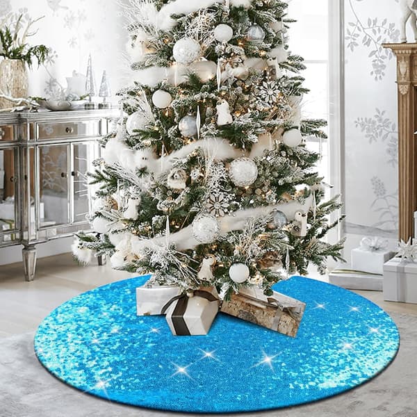 48 Tommers Sekvens Dobbelt Juletrematte for Julepynt Blue