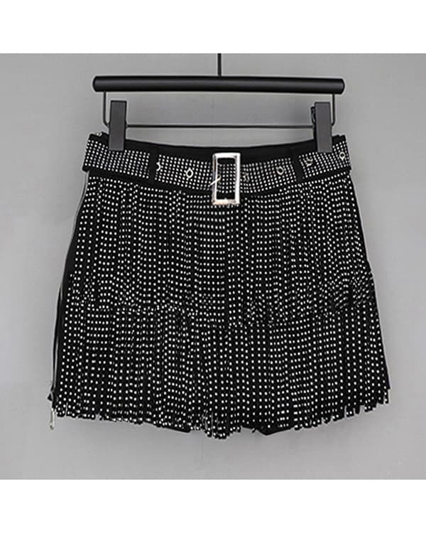 Dam Sparkle Rhinestone Franskjol Elastiskt Midjeband Kort Mini Klänning Black 2XL