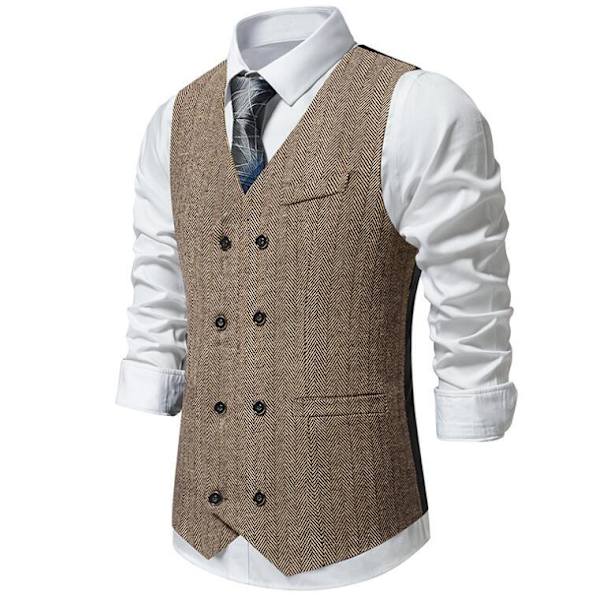 Herrar Slim Fit Dubbelknäppt Väst Coffee M