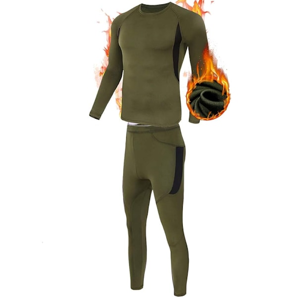 Termisk Underkläder för Män Långkalsonger Set med Fleecefodrad Army Green XL
