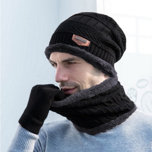 Vinter mössa Halsduk Handskar Set navy blue