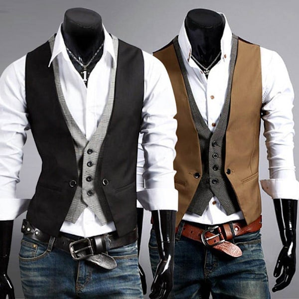 Mænds Lagdelt Formel Tuxedo Kjole Vest Veste Brown M