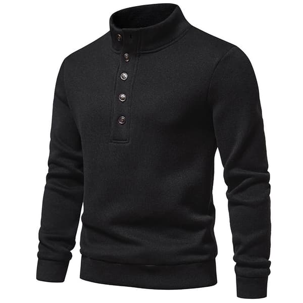 Herrar Turtleneck Knapp-Ner Långstickad Tröja Black L