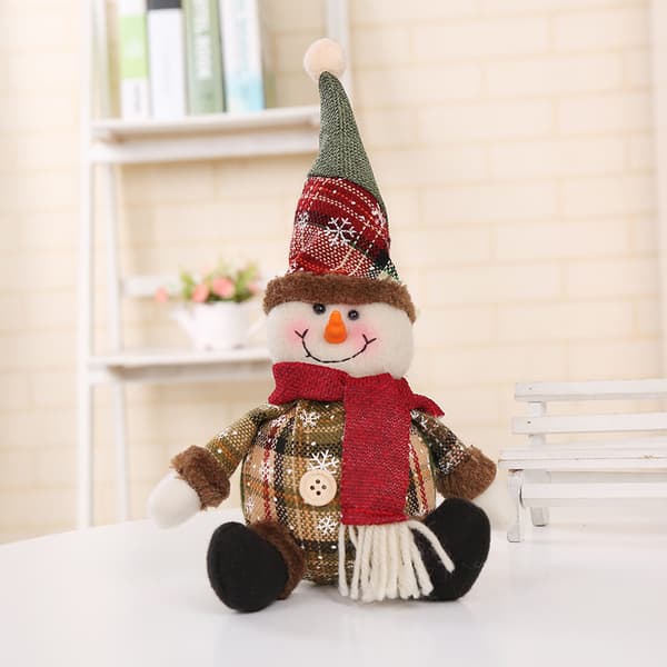 Cartoon Docka Snöflinga Rutiga Tygdocka Julgranspynt Snowman