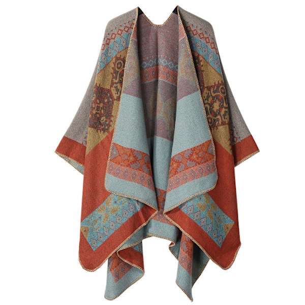 Retro Tofs Poncho Sjal Cape Wraps för kvinnor red
