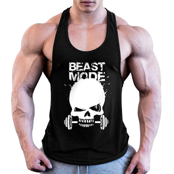 Mænds Gym Bodybuilding Stringer Tanktop Black 4XL