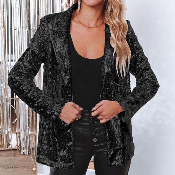 Dame Blazer Letvægts Lange Ærmer Enkelt Knappen Slank Blazer Black 3XL