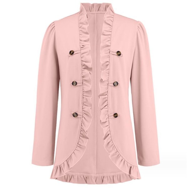 Damejakke med Rufflet Lapel og Knapper Pink 2XL