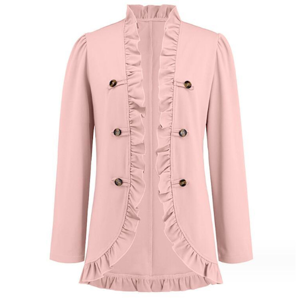 Kvinners Ruffled Lapel Knappelukking Jakke Pink M
