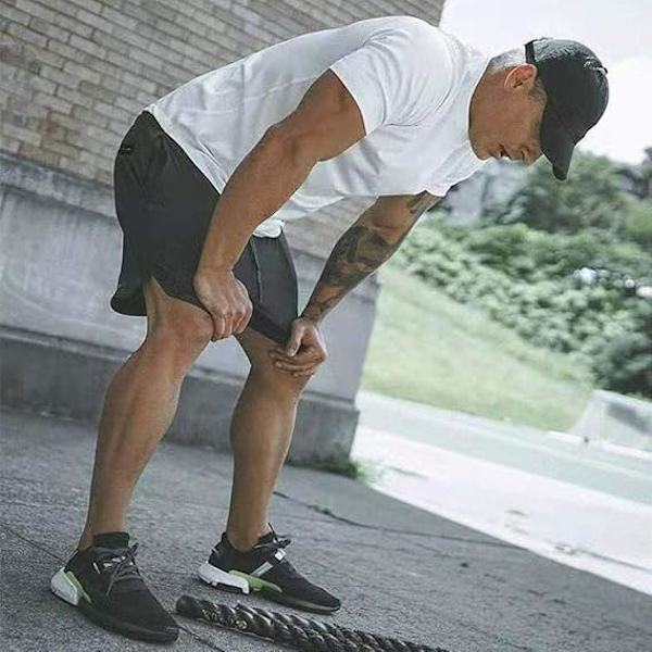 Herr 2 i 1 löparshorts andningsbara aktiva gym träningshorts Army Green M
