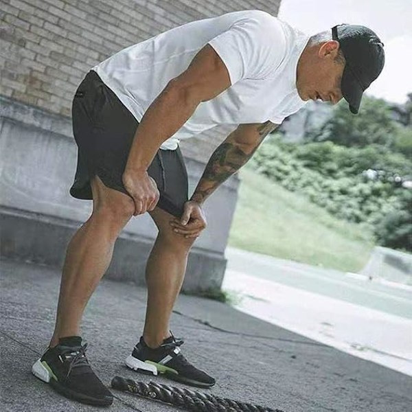 Mænds 2 i 1 Løbeshorts Åndbare Aktive Fitness Shorts Black 3XL