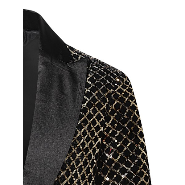 Män glänsande paljettjacka kavaj med en knapp Gold XL