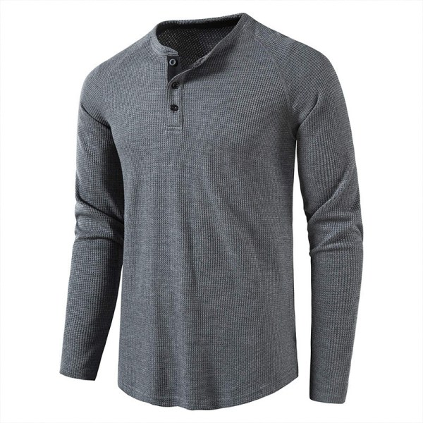 Enfärgad långärmad tröja för män med knapp ner Dark gray XL