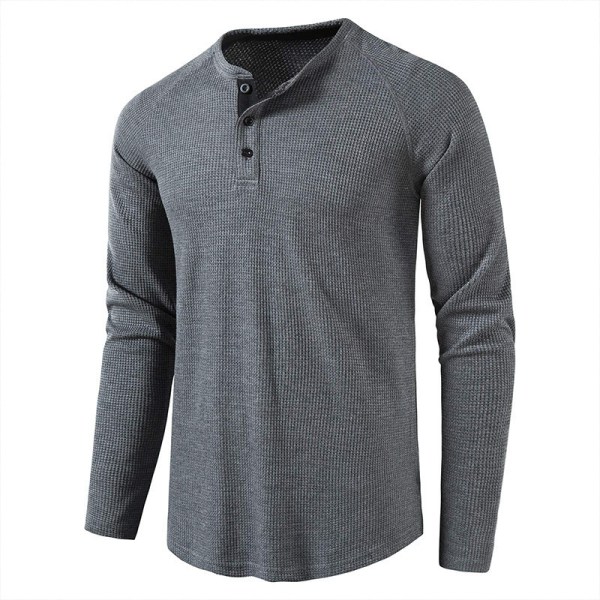 Hettegenser med lange ermer og knappestolpe for menn, ensfarget Dark gray XL