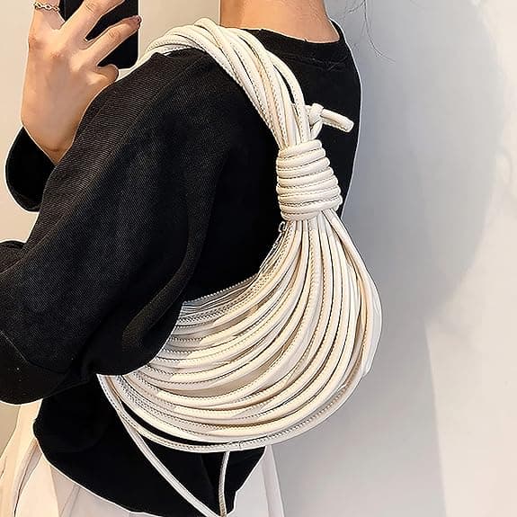 Knytad vävd Tote Bag Handväska för kvinnor White
